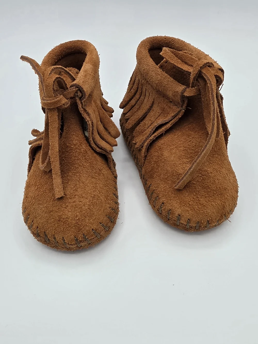 Minnetonka Suede Fringe Leather Moccasin Booties Infant Size 3 New without Tags
